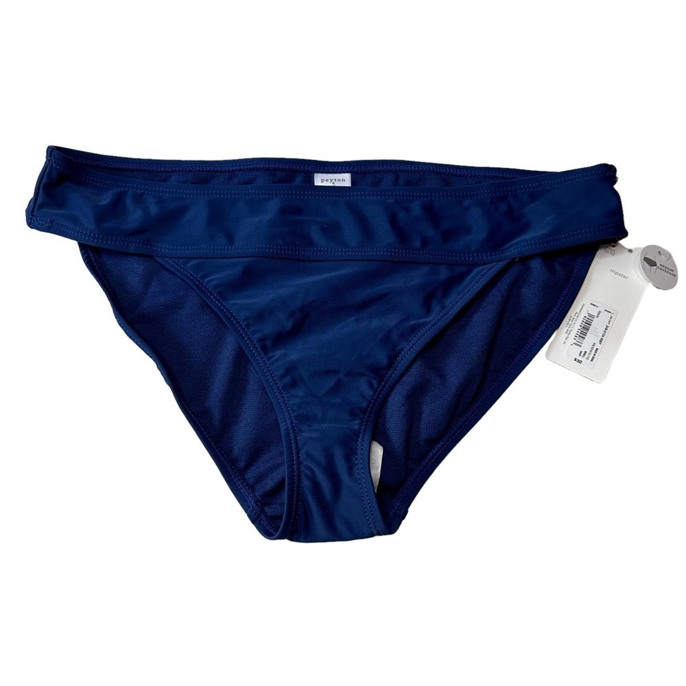 Peyton & Parker Full Coverage Mid Rise Navy Blue Bikini Swim Bottom Size S